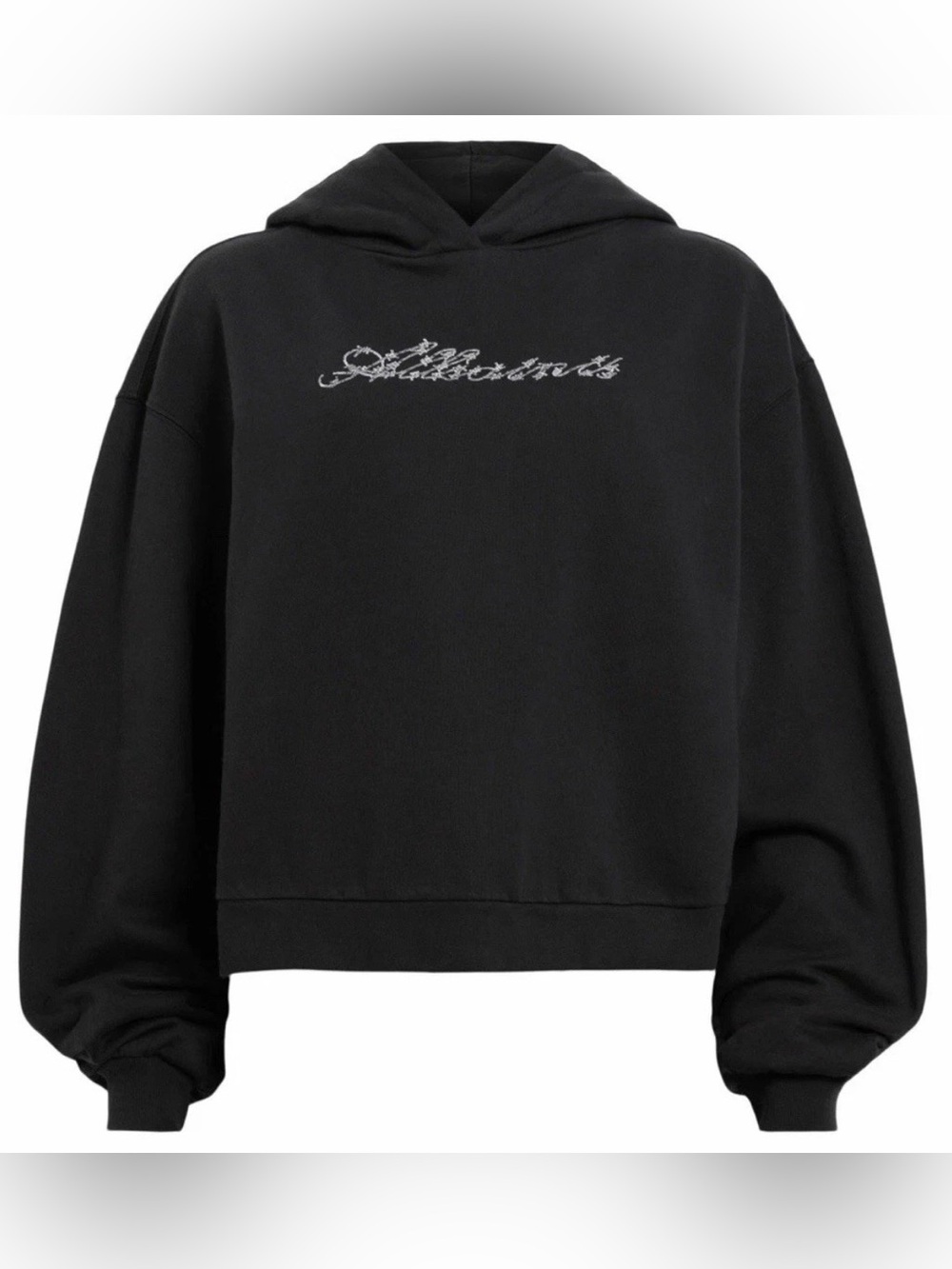 All Saints Black Floral Heart Pippa Unity Logo Graphic Hoodie Woman Size Large